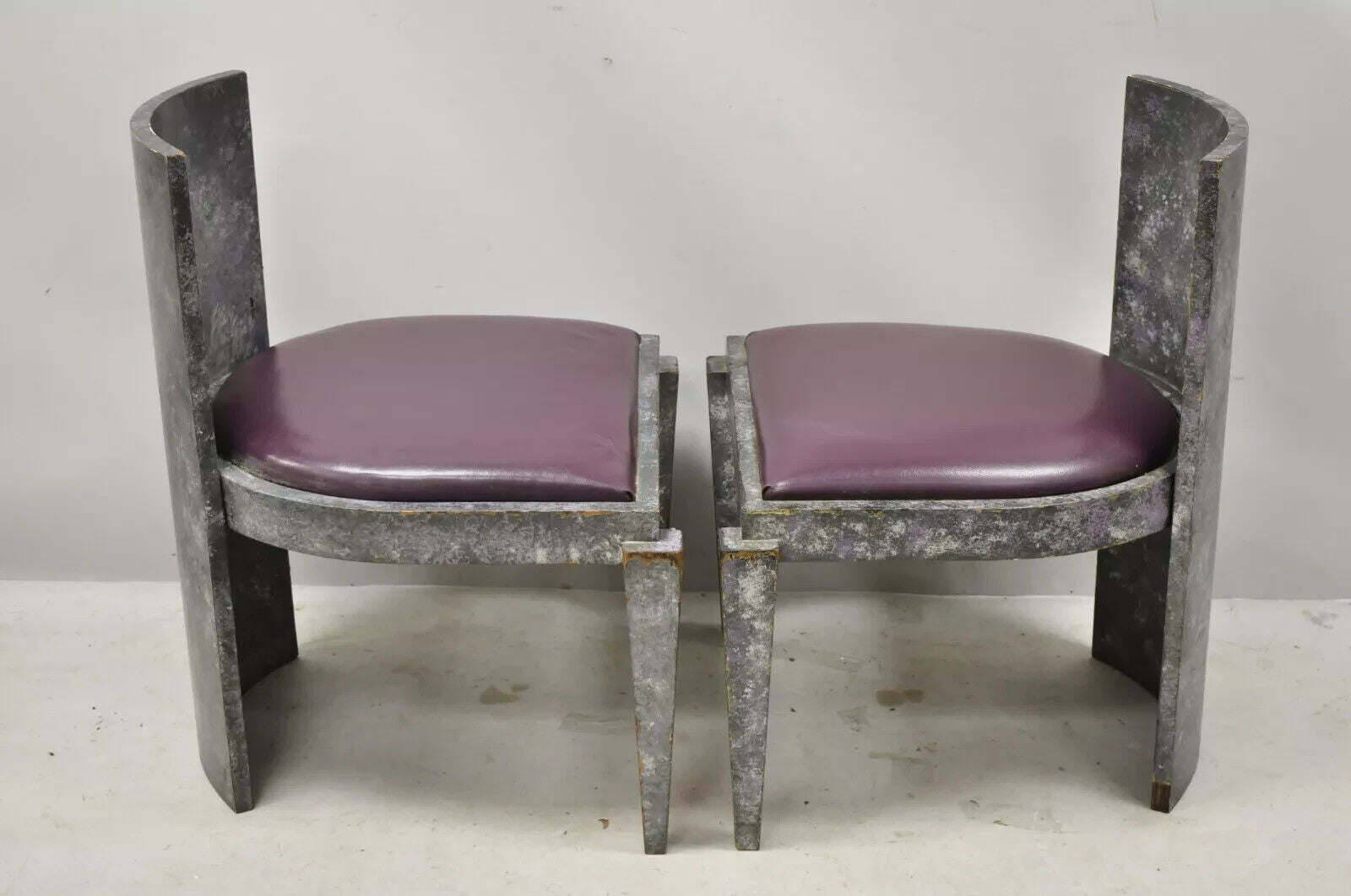 Vintage Postmodern Art Deco Purple and Gray Lacquer Game Chairs - a Pair