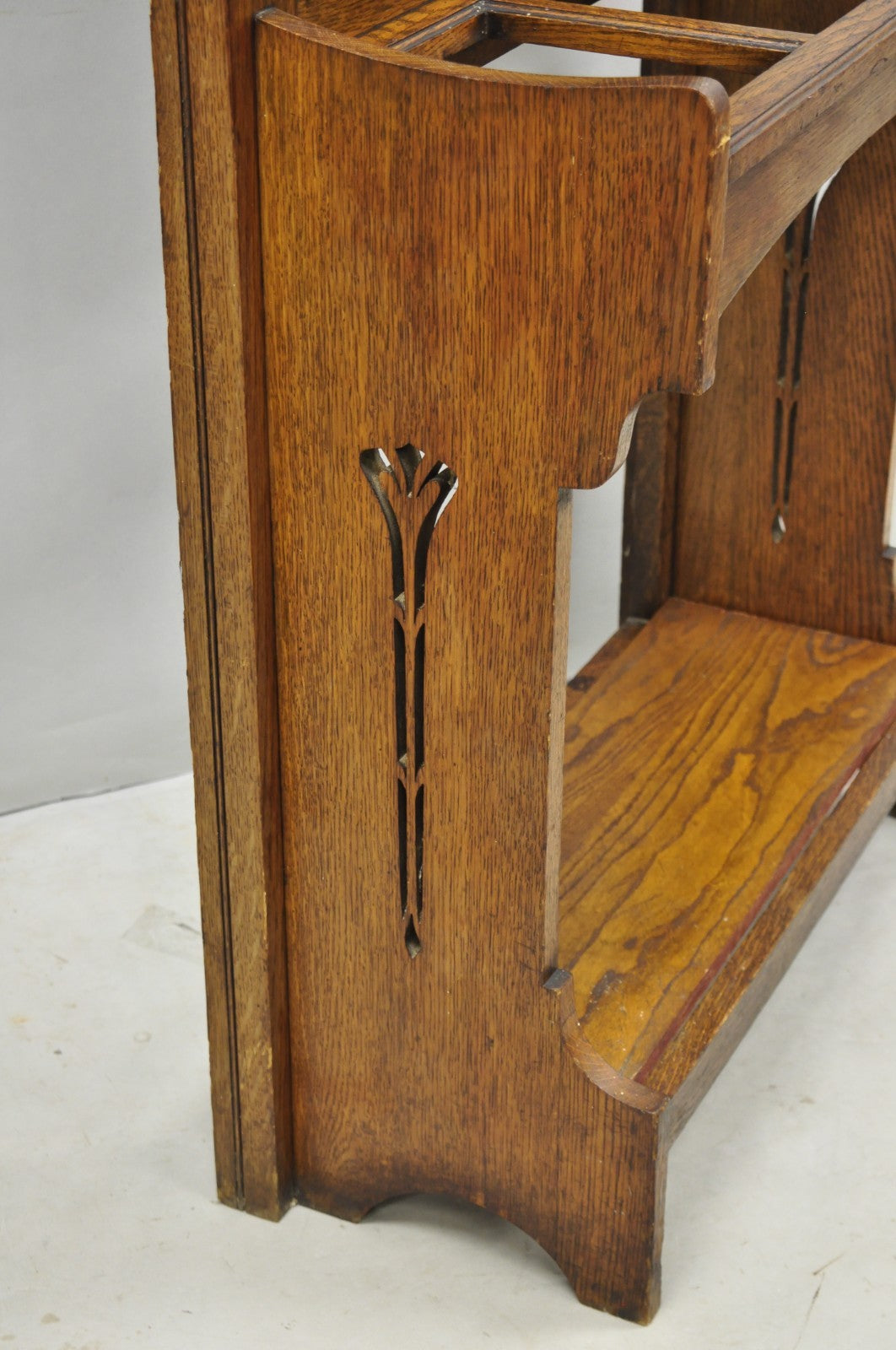 Antique English Art Nouveau Oak & Green Tile Coat Rack Umbrella Stand Hall Tree