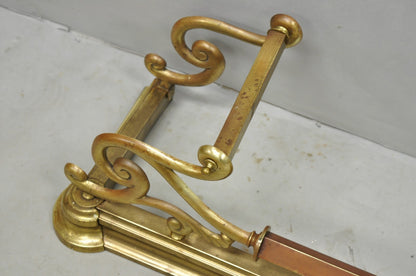Antique Victorian Art Nouveau Patinated Brass Scrolling 51" Fireplace Fender