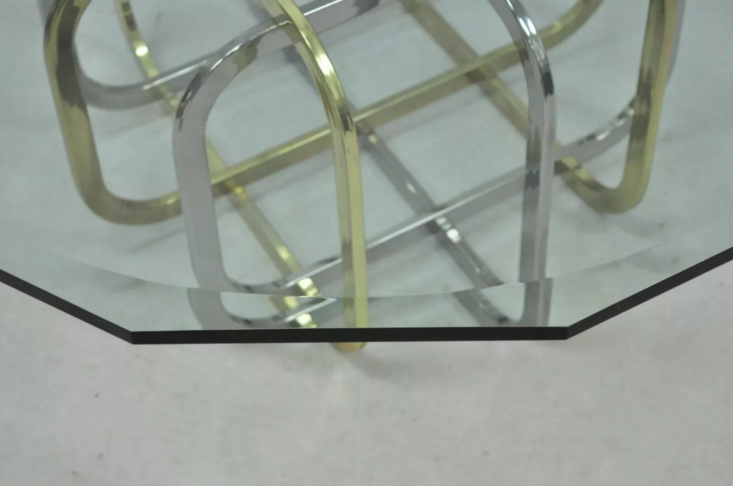 Mid Century Modern Pierre Cardin Style Brass & Chrome Glass Top Coffee Table