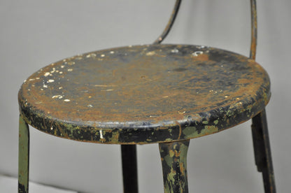 Vintage Industrial Steel Metal Rusty Distressed Garage Work Stool Chair
