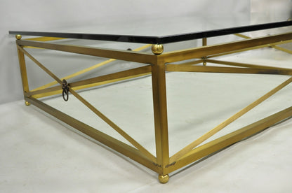 Large Regency Style Burnished Brass Rectangular Glass Top Coffee Table w/ Lions