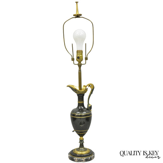 Antique French Neoclassical Patinated & Gilt Bronze Figural Ewer Urn Table Lamp
