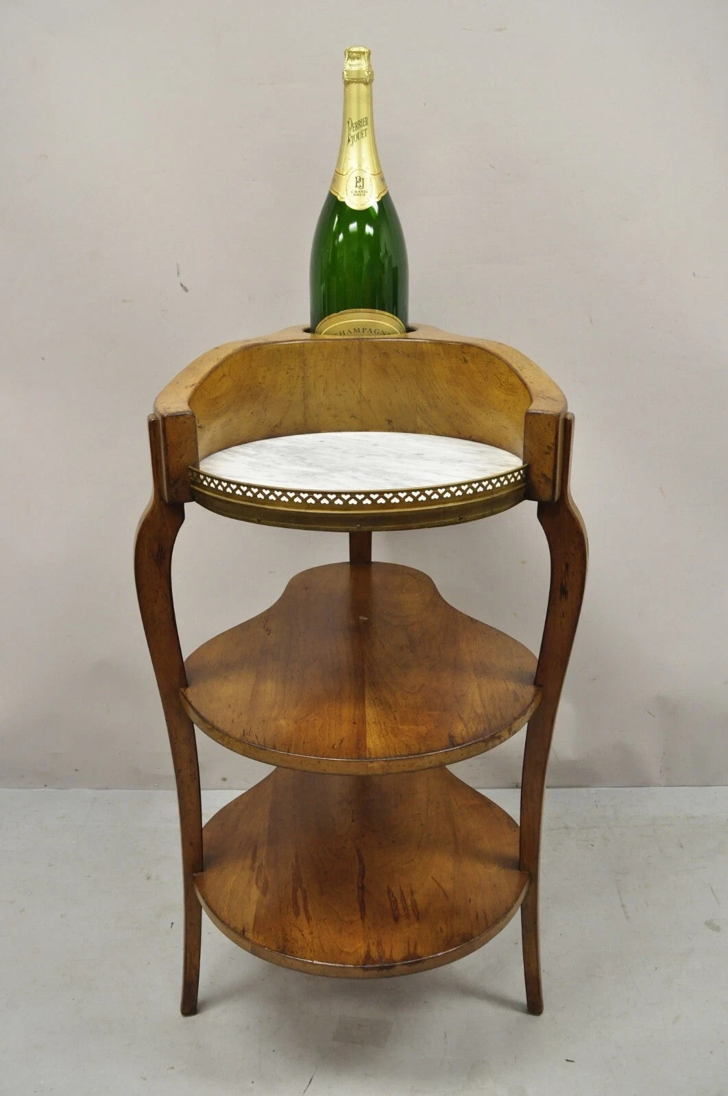 French Country Provincial Biedermeier Cherry Marble Side Table Ice Bucket Holder