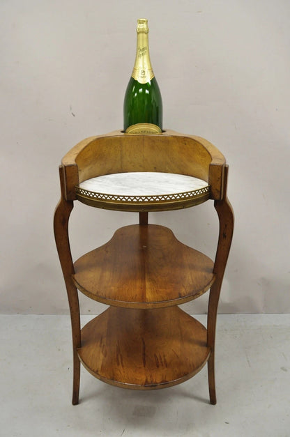 French Country Provincial Biedermeier Cherry Marble Side Table Ice Bucket Holder