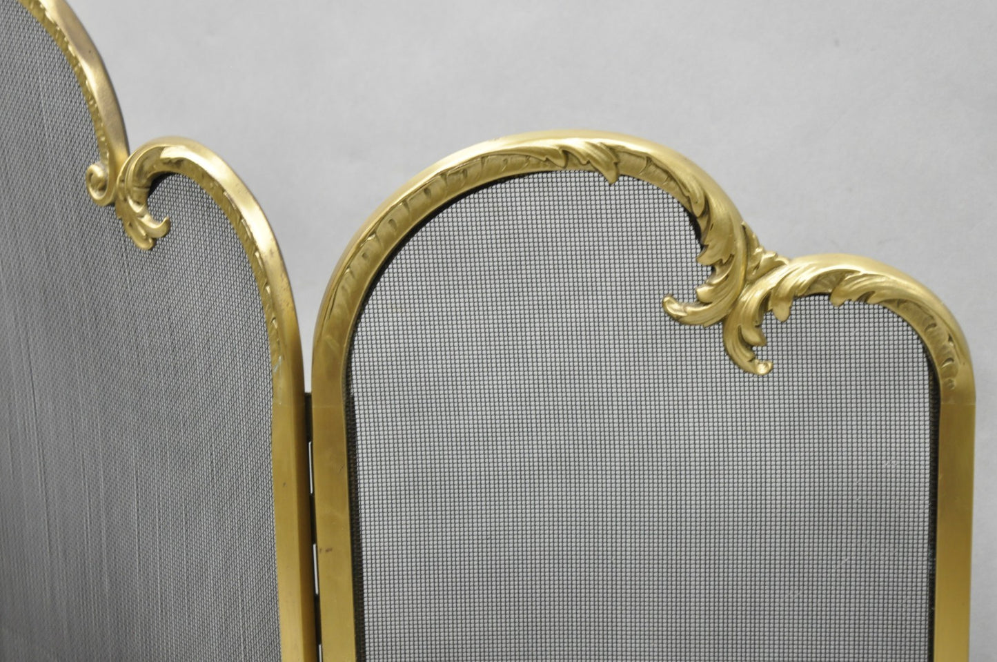 Vintage French Louis XV Style Gold Bronze Acanthus Folding Fireplace Screen