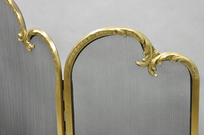 Vintage French Louis XV Style Gold Bronze Acanthus Folding Fireplace Screen