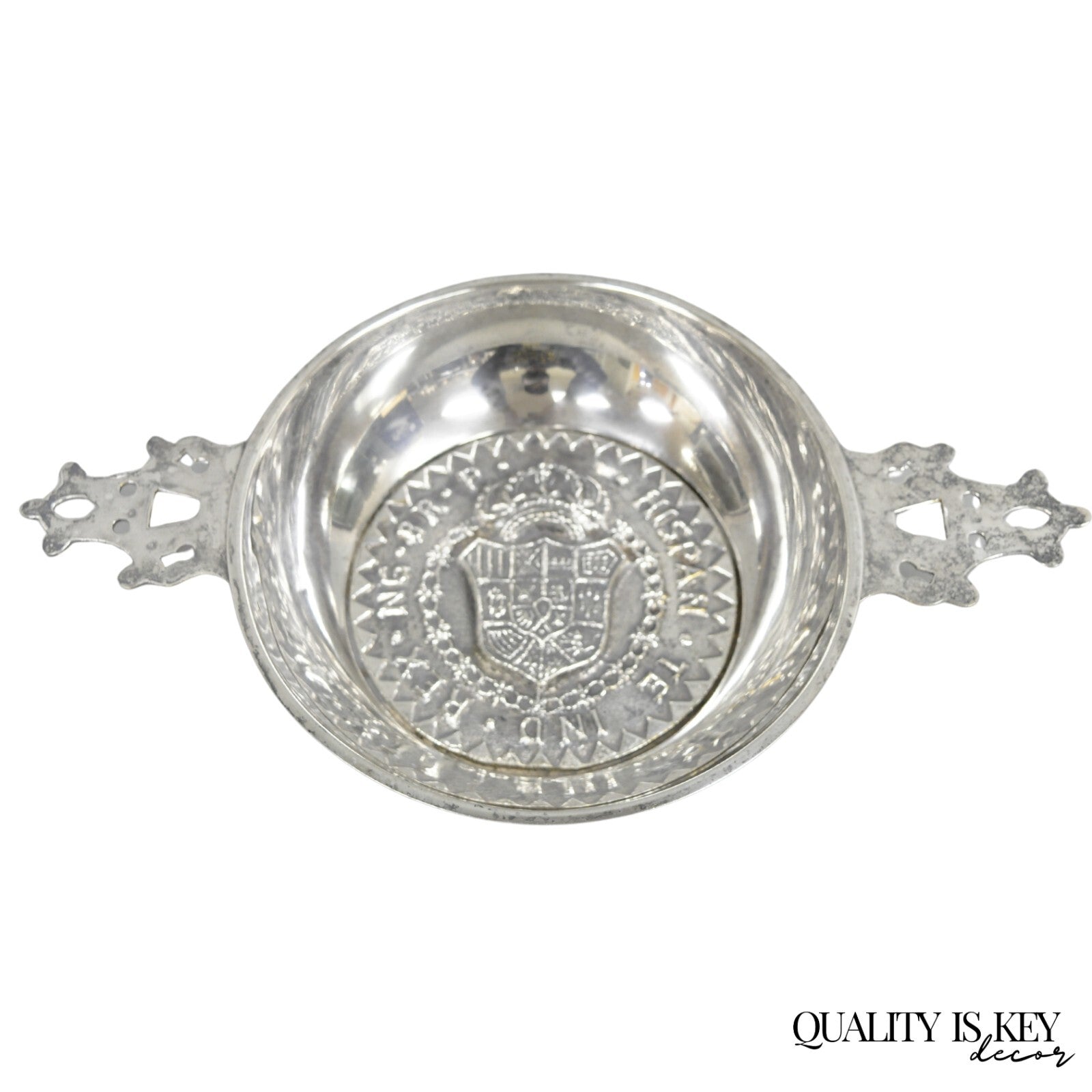 Vintage Spanish Renaissance Silver Plated Coat of Arms Communion Cup Bowl