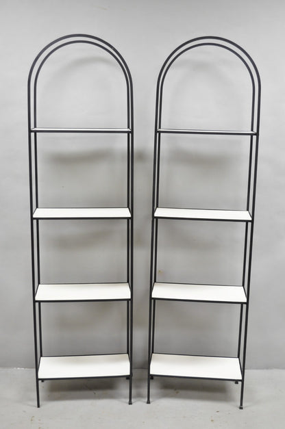 Vintage Mid Century Modern Narrow Arched Wrought Iron Etagere Bookcase - a Pair
