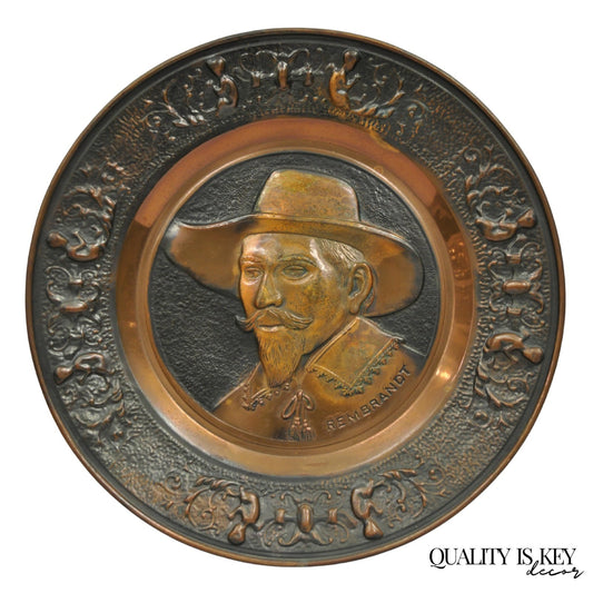 Vintage Embossed Copper "Rembrandt" Self Portrait Wall Hanging Charger Plaque