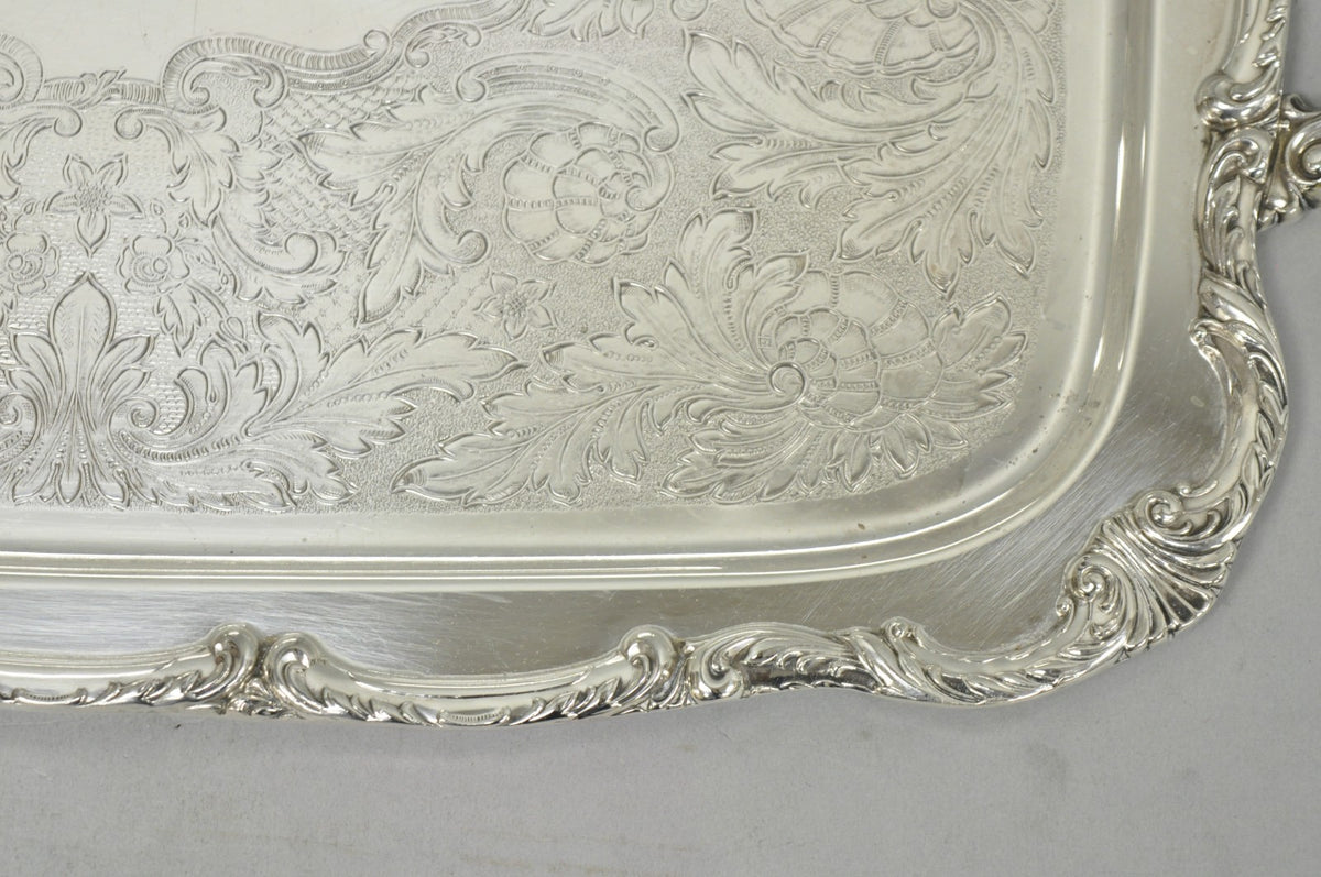 Vintage WM A Rogers Victorian Silver Plated Twin Handle Serving Platter Bar Tray