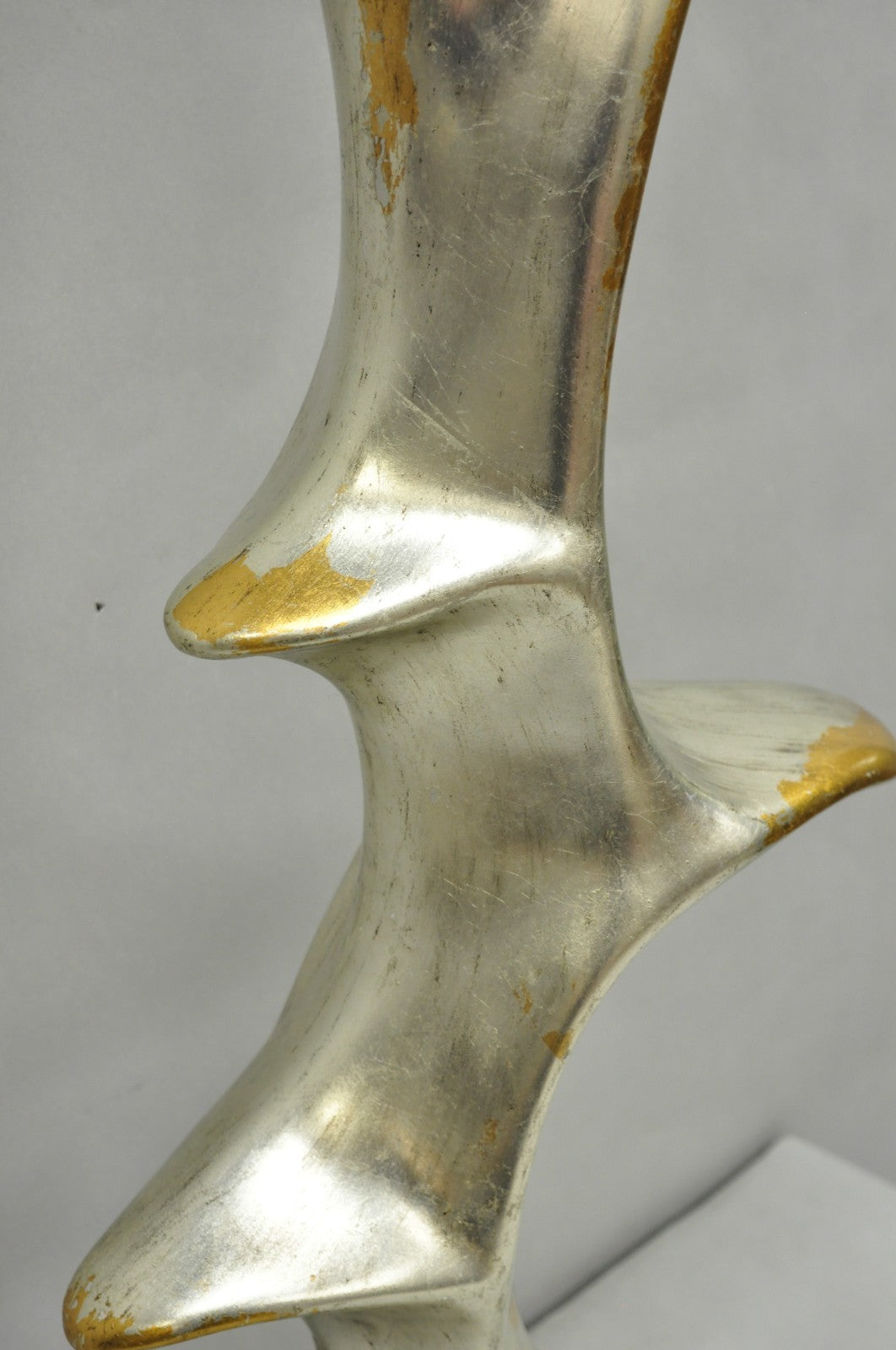 Vintage Brutalist Silver Gold Leaf Sculptural Ceramic Large Abstract Table Lamp