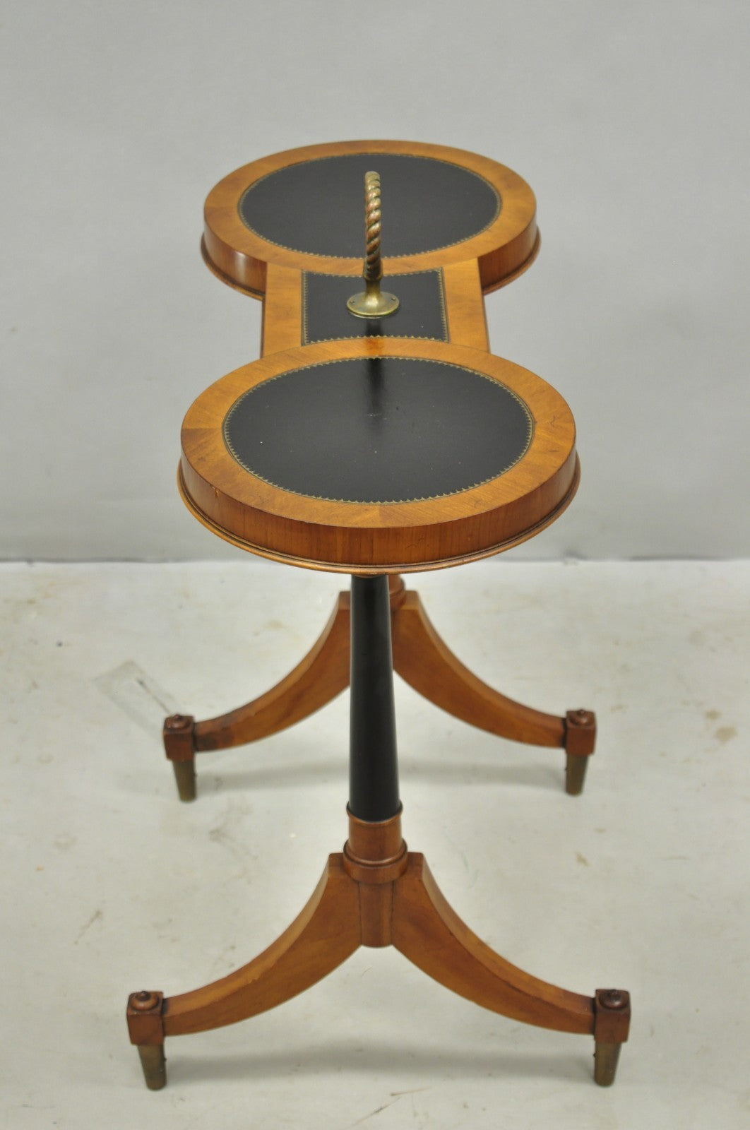 Vintage Weiman Heiroom French Empire Regency Style Black Leather Top Side Table
