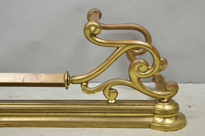 Antique Victorian Art Nouveau Patinated Brass Scrolling 51" Fireplace Fender