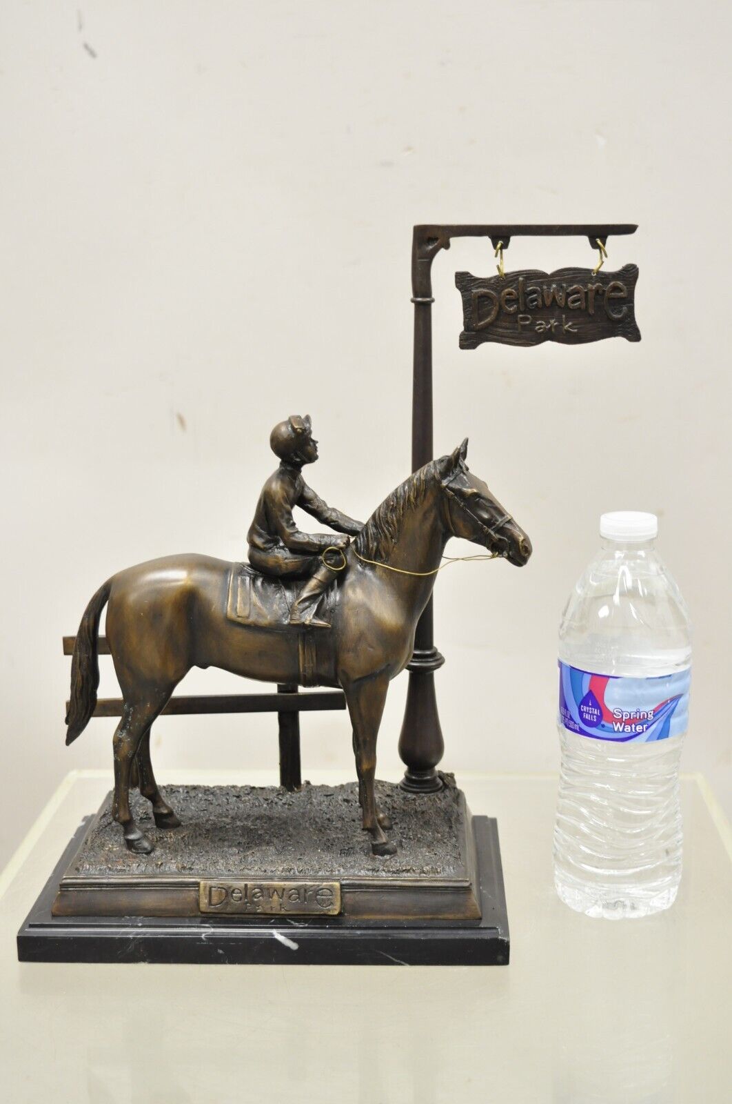 Delaware Park Bronze Equestrian Marble Base Horse Jockey Statue Sculpture