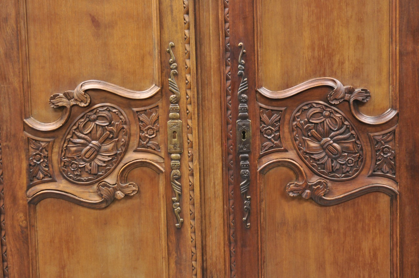 French Country Normandy France Carved Walnut Large Wardrobe Armoire Cabinet