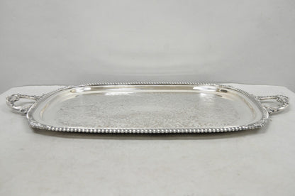 English Victorian Silver Plated Twin Handle Butlers Serving Platter Bar Tray