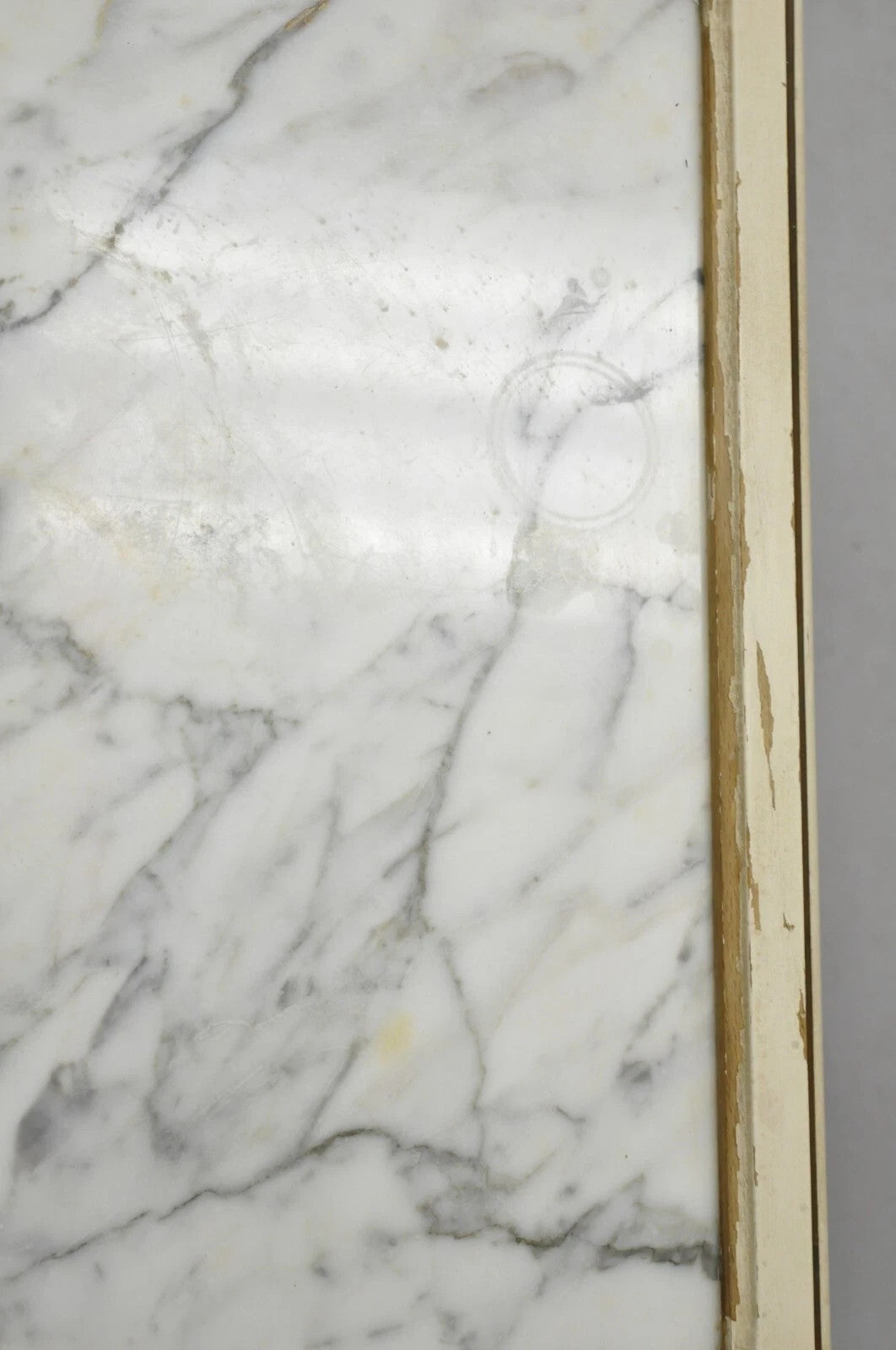Vintage French Louis XV Style White Painted Marble Top Low Square Coffee Table