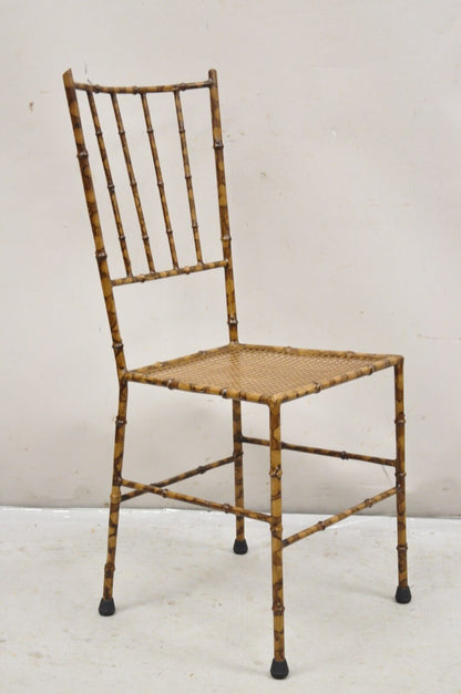 Vintage Italian Hollywood Regency Gold Metal Faux Bamboo Chivari Side Chair