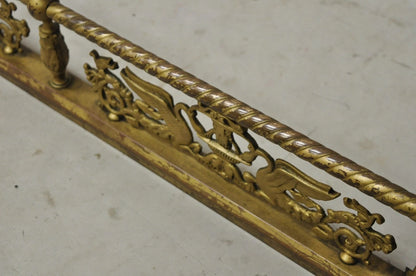 Antique Victorian Figural Swan Bird Twisted Brass 48" Fireplace Fender Surround