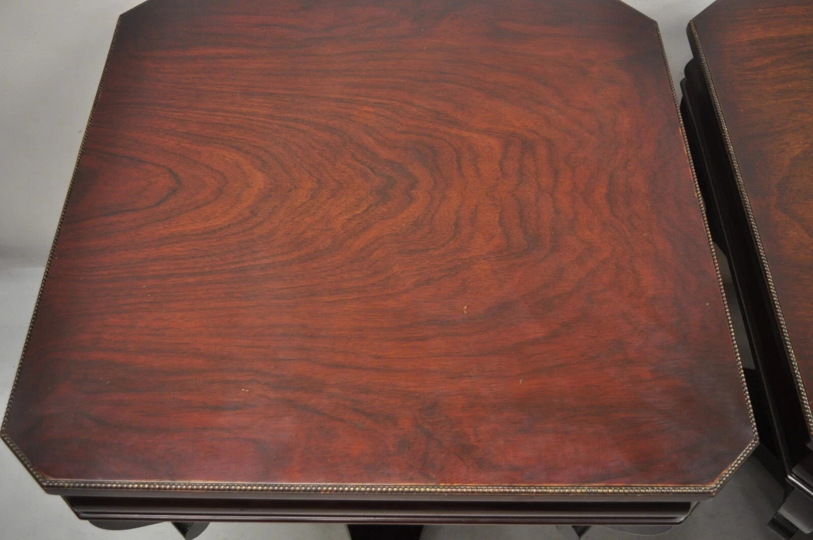 Vintage French Empire Style Mahogany 2 Tier Paw Feet Side End Tables - a Pair