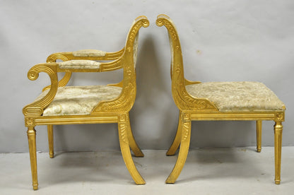 Neoclassical Regency Style Gold Carved Wood Dining Room Chairs - Set of 10