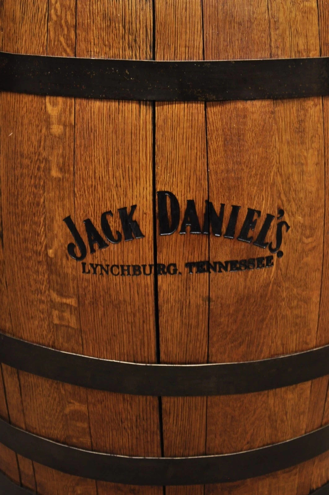Jack Daniels Whiskey Barrel Engraved Oak Wood with Metal Bands