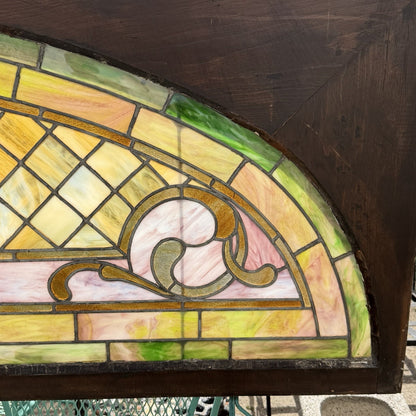 Antique Art Nouveau Colored Stained Glass Fruit 27 x 75 Arched Transom Window, B