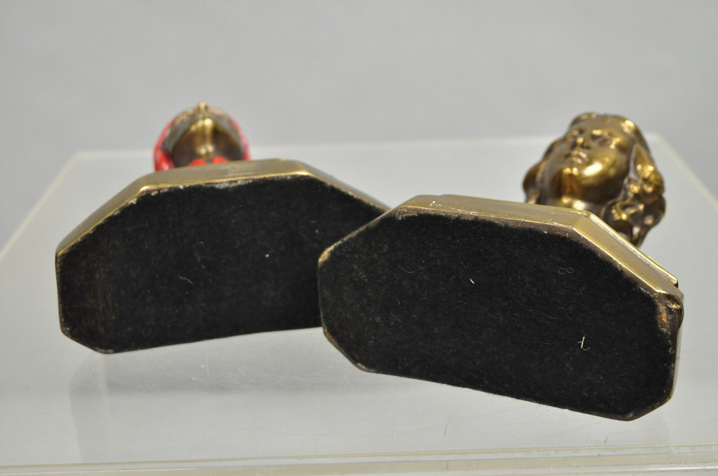 Antique Dante & Beatrice Painted Figural Bronze Bust Bookends - a Pair