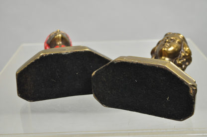 Antique Dante & Beatrice Painted Figural Bronze Bust Bookends - a Pair