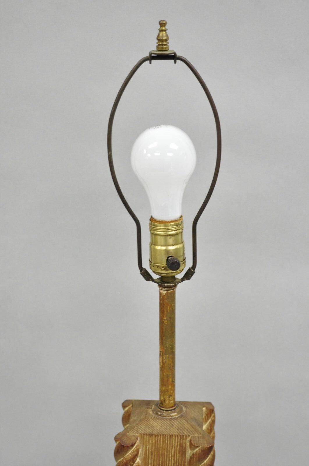 Vintage James Mont Style Mid Century Modern Cerused Oak Spiral Carved Table Lamp