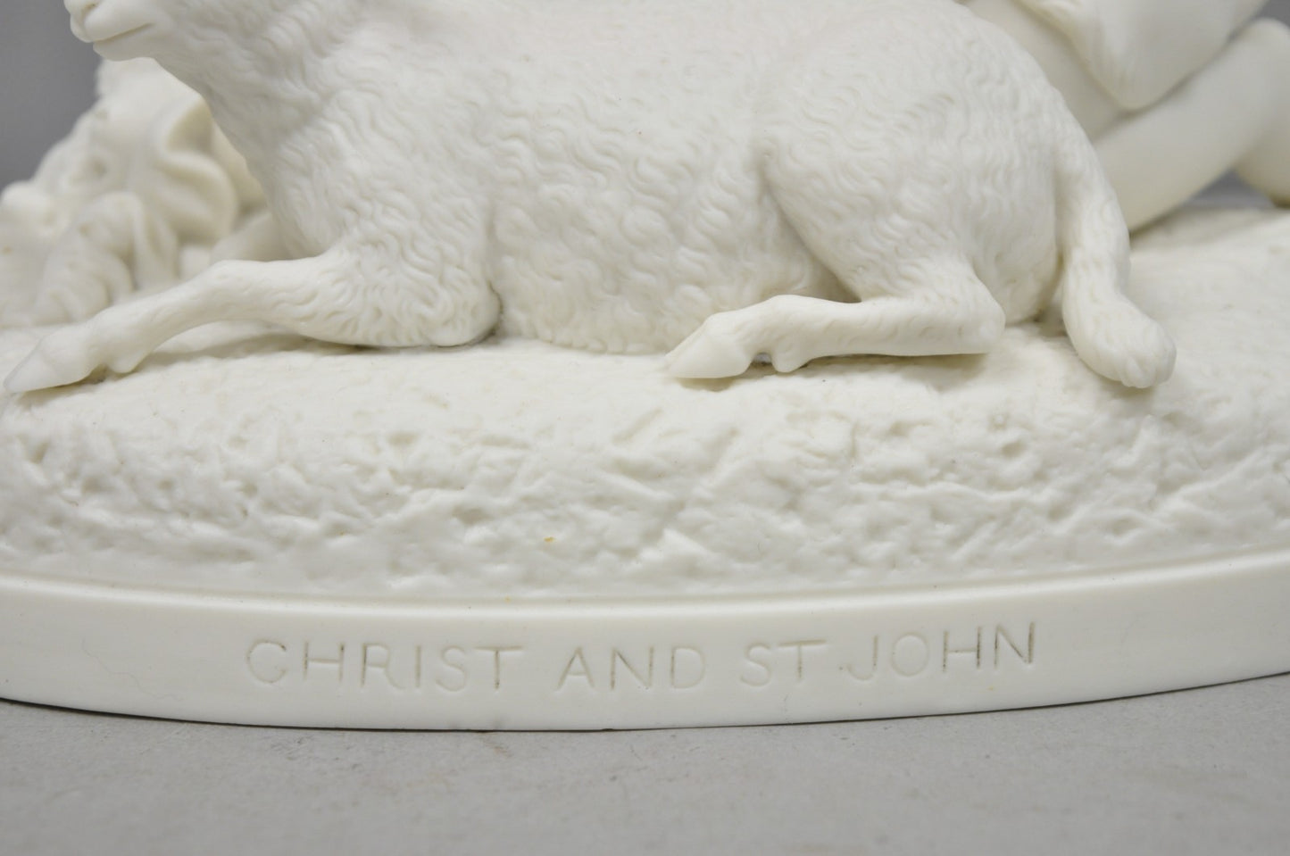 French Parian Porcelain Bisque "Feed My Lambs" Christ & St John Statue Sculpture