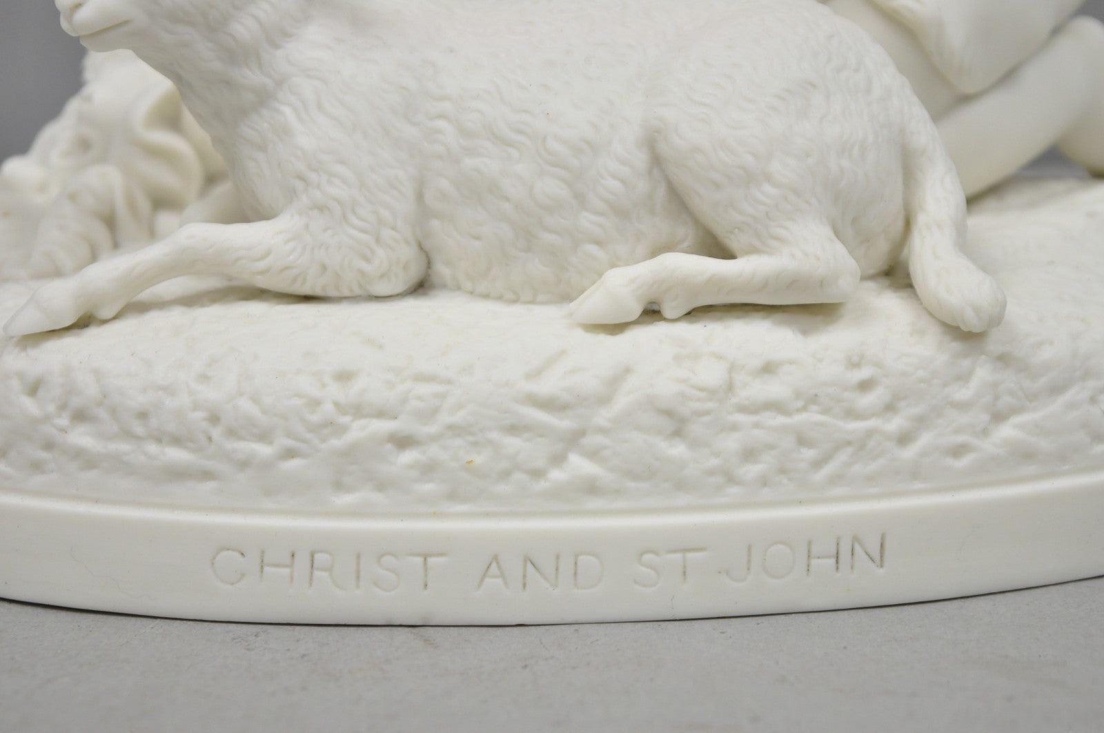 French Parian Porcelain Bisque "Feed My Lambs" Christ & St John Statue Sculpture