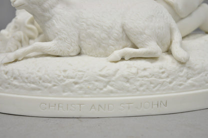 French Parian Porcelain Bisque "Feed My Lambs" Christ & St John Statue Sculpture