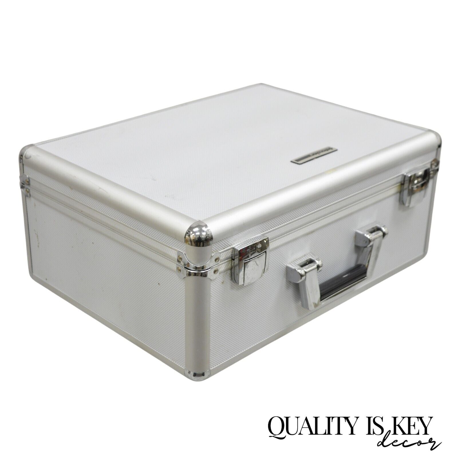 Modern Silver Aluminum Metal 17" Carrying Case Storage Box