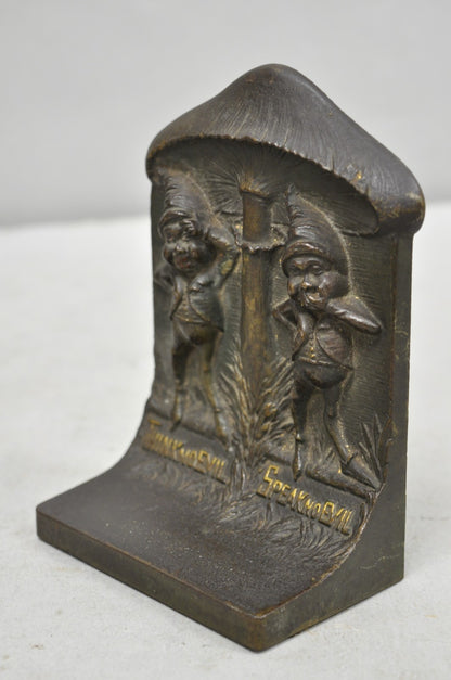 Antique Bradley & Hubbard See No Evil Gnome Mushroom Cast Iron Bookends - Pair