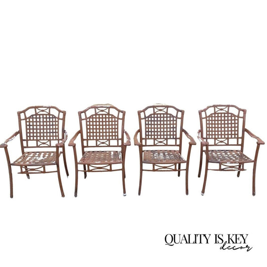 Cast Aluminum Basket Weave Lattice Rattan Patio Outdoor Chairs (B) - Set of 4