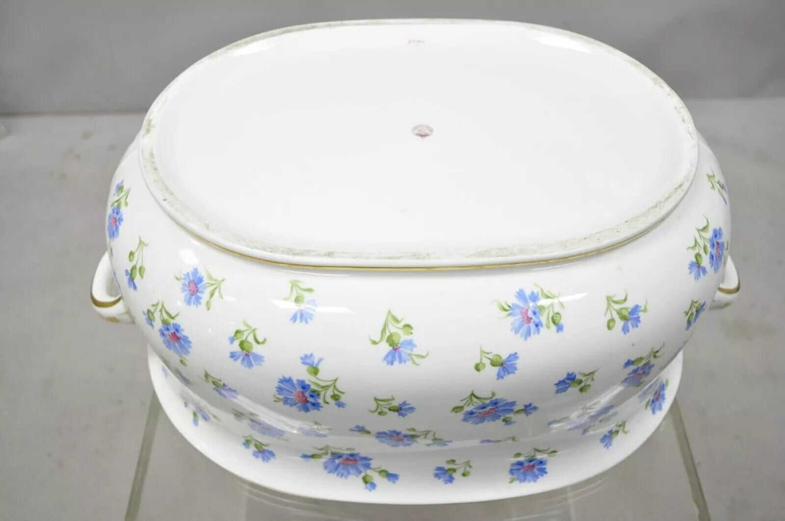 Antique English A.B. Daniell and Son Blue Flower  20" Porcelain Foot Bath Basin