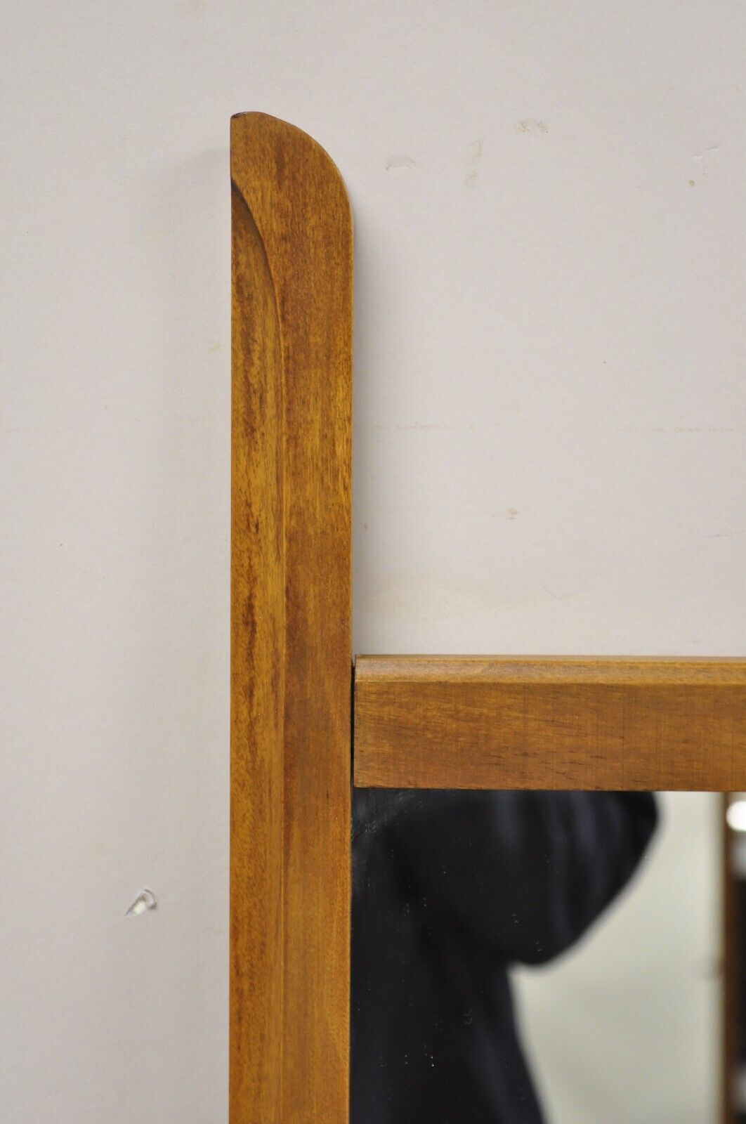 Vintage Mid Century Modern Sculpted Walnut Finial Modernist Wall Mirror