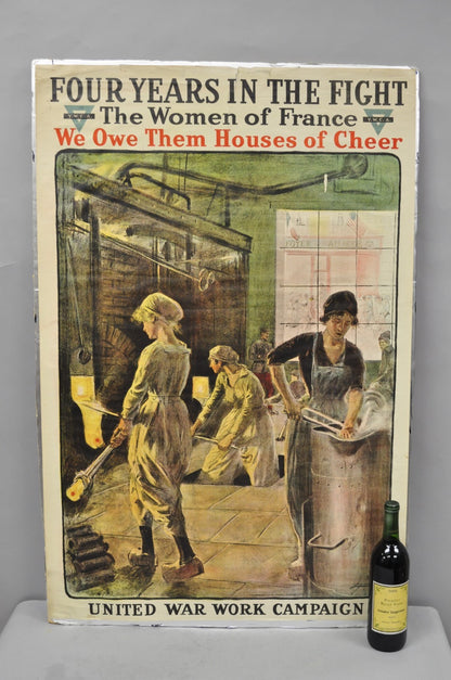 Original Vintage YWCA 1918 WWI Poster 'Four Years in the Fight' by Lucien Jonas