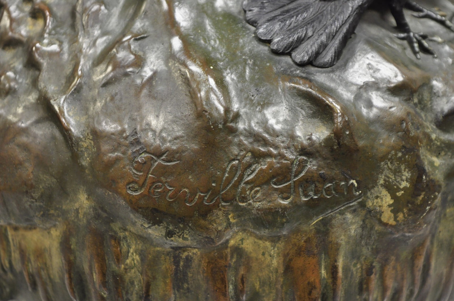 Charles Georges Ferville-Suan French Art Nouveau Gold Gilt Patinated Bronze Vase