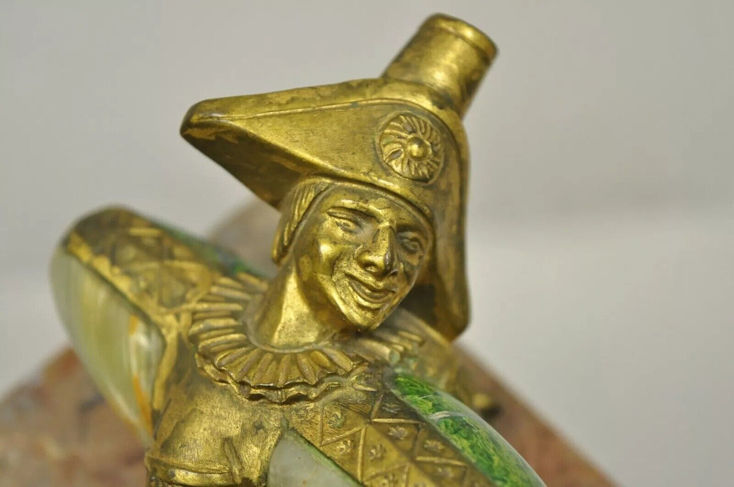 "In a Pickle" Antique Bronze Oriental Trinculo Jester Paperweight Onyx Malachite