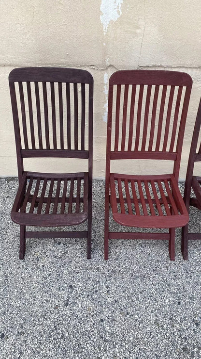 Slatted Teak Wood Garden Patio Folding Chairs by Outdoor Classics - Set of 4