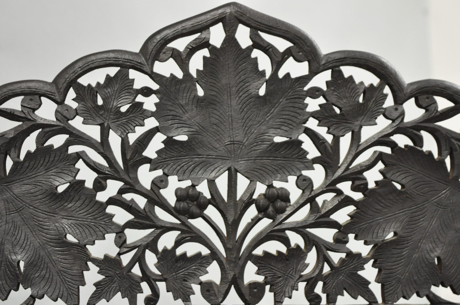 Vintage Anglo Indian Carved Teak Wood 4 Panel Room Divider Folding Screen