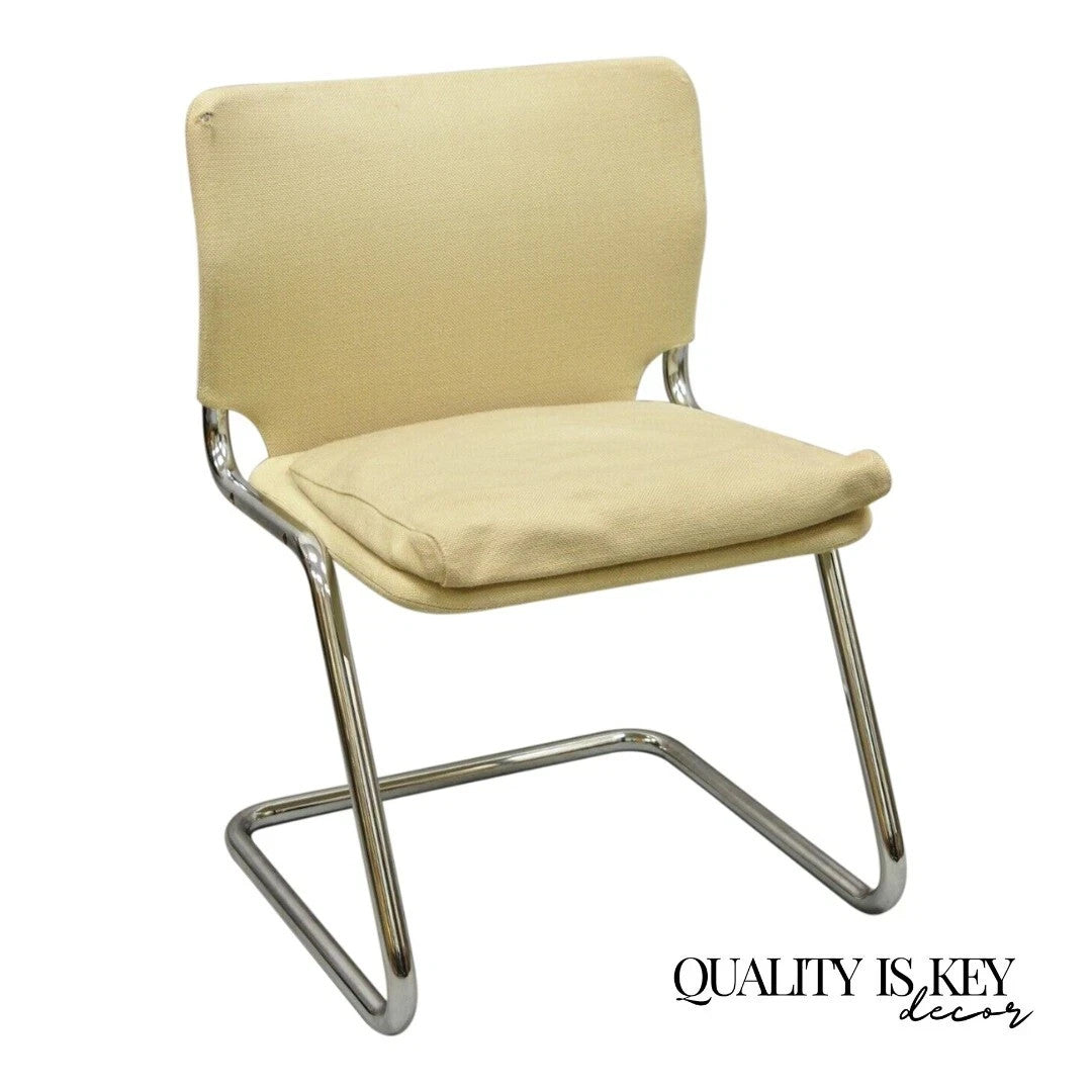 Mid Century Modern Milo Baughman Style Tubular Chrome Cantilever Side Chair
