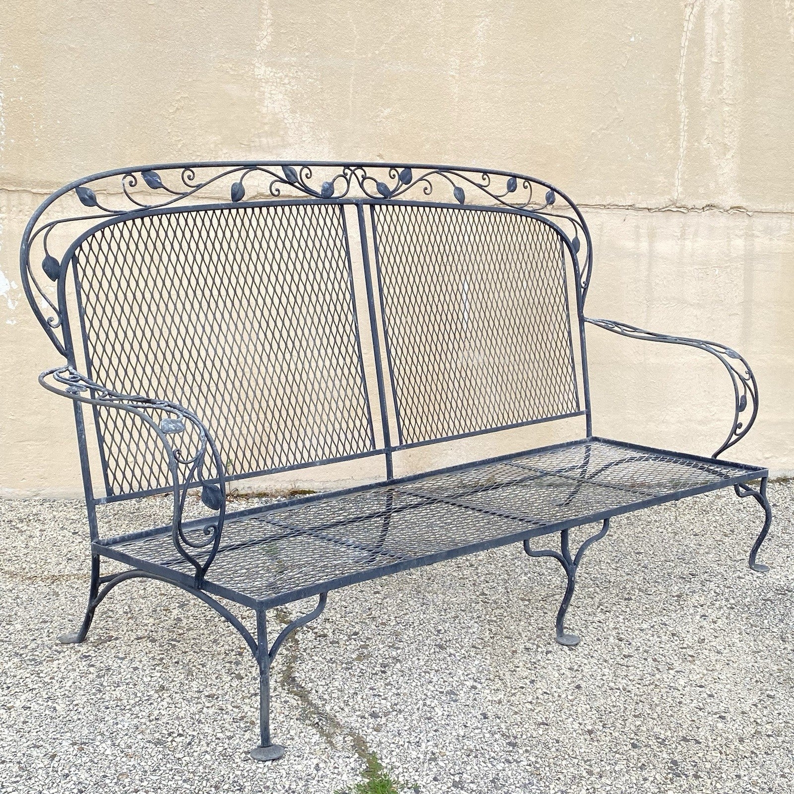 Vintage Salterini Art Nouveau Wrought Iron Garden Patio Sofa Chair