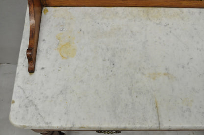 Antique Victorian Walnut Marble Top Washstand Good Luck Swastika Tile Backsplash
