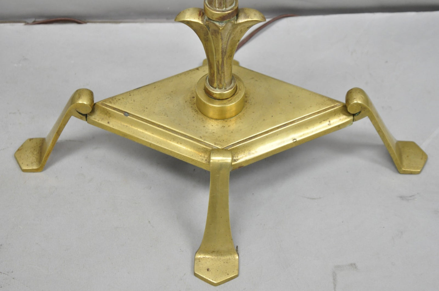 Antique Giacometti Style Brass Bronze Fleur de Lis Gothic Pole Floor Lamp - Pair