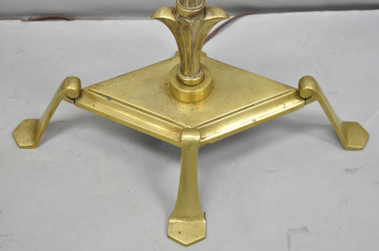 Antique Giacometti Style Brass Bronze Fleur de Lis Gothic Pole Floor Lamp - Pair