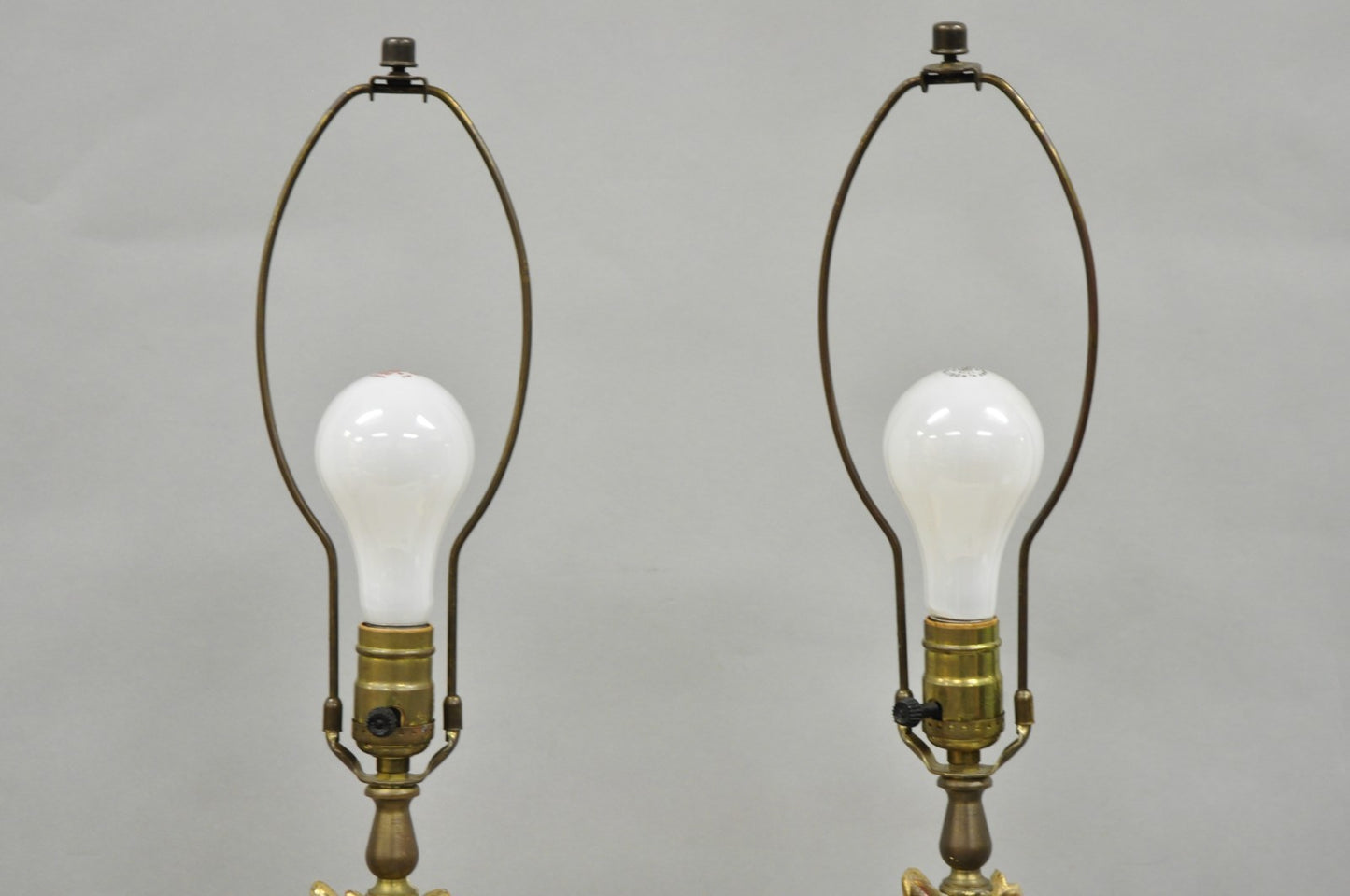 Vintage Italian Hollywood Regency Carved Wood "Burning Flame" Table Lamps - Pair